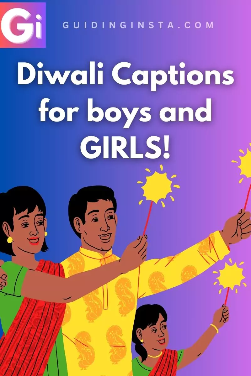 people celebrating diwali with overlay text diwali captions for boy and girls